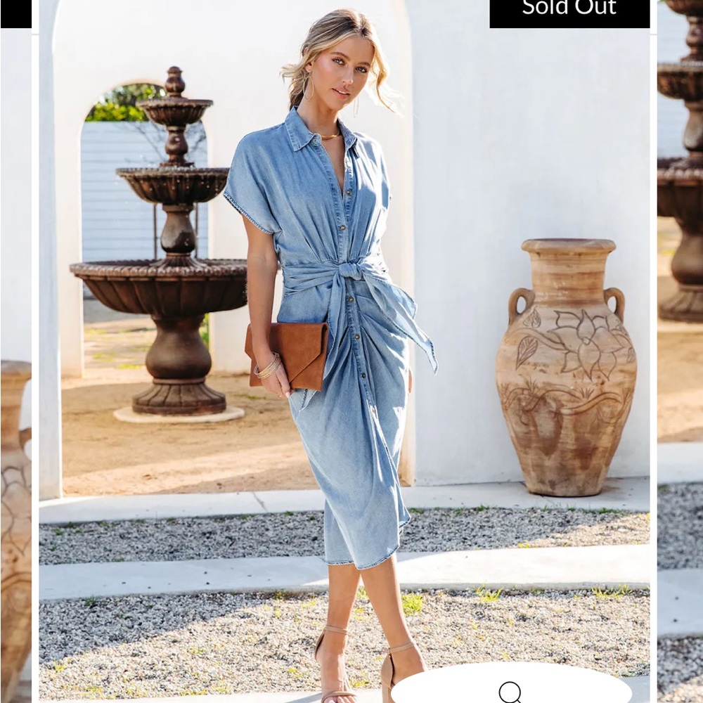 Vici Matter Of Time Chambray Front Tie Midi Dress Small